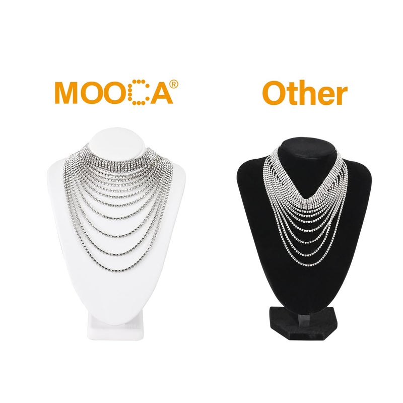 MOOCA 2 Pcs Small Necklace Chain Jewelry Bust Display Holder Stand, Necklaces Display Mannequin, Jewelry Bust Stand 7 1/4 in H, White Leatherette - Image 3